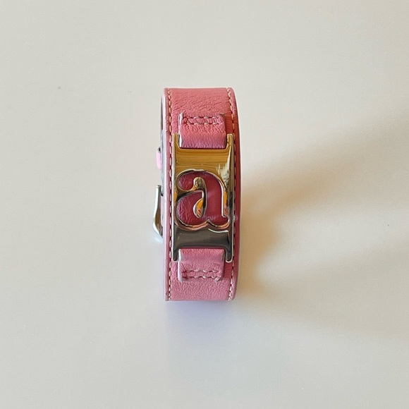 Fossil Pink Leather Bracelet with ‘A’ Silver Monogram Charm - Picture 2 of 7